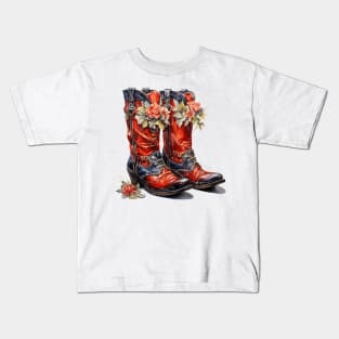 Watercolor Western Christmas Boots Kids T-Shirt